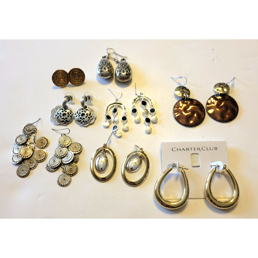Lot of Vintage Estate Earrings Gold & Silver Tone Drop Dangling Pierced Jewelry